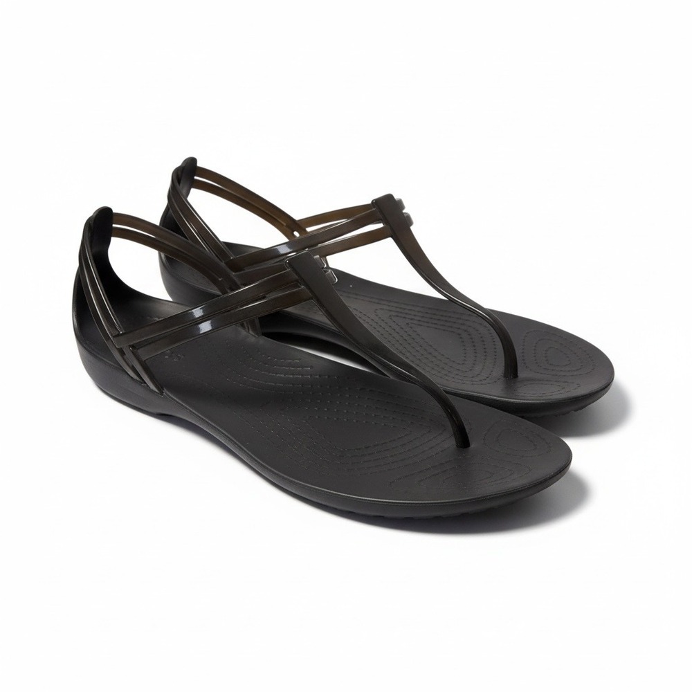 Crocs Isabella T Strap Black Sandals Womens Size 8 Lightweight Comfort Shoes